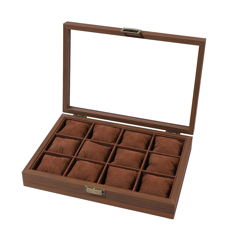 Walnut wood grain jewelry box flip glasses box Bodhi antique box multi-position glass window display watch bag box