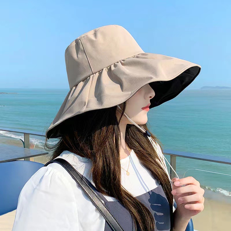 New women's spring and summer black glue sun protection sun protection cover face UV protection sun hat beach big brim fisherman hat