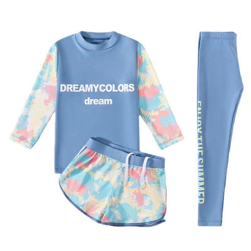 2022 children's swimsuit two-piece girls' medium and large children's long-sleeved trousers sun protection swimsuit baby girls' conservative swimsuit