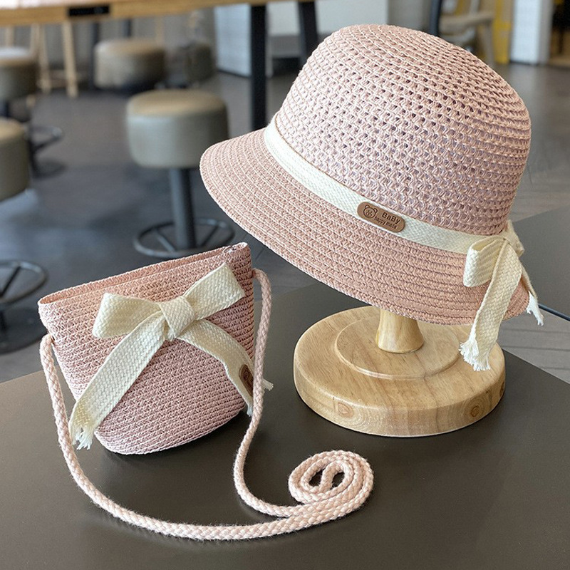 Summer Korean Style Sunshade Straw Hat Girls' Hat Women's Treasure Beach Children's Bag Sunscreen Hat Little Girl Sun Fisherman Summer