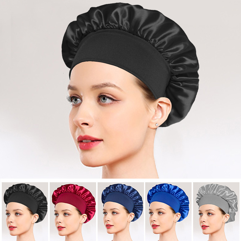 Cross-border New Wide-brimmed Nightcap Women's Fashion Elastic Hair Care Cap Sade Chemotherapy Hat Solid Color Shower Cap Women