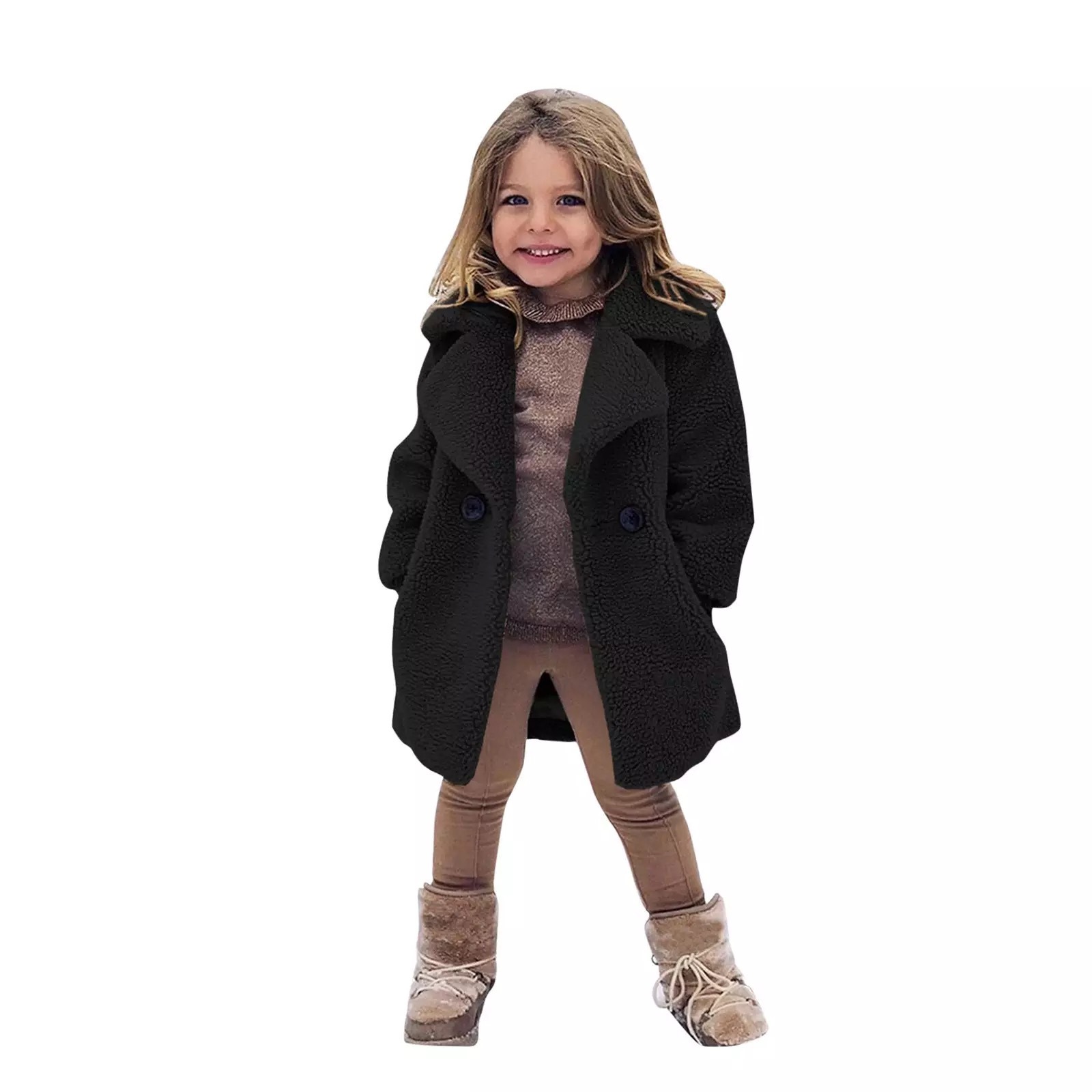 Europe and the United States cross-border children's clothing new autumn and winter coat big children's fur coat imitation cashmere large particle lapel trench coat