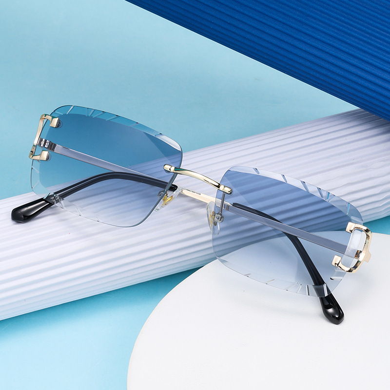 6018無框切邊方形倒邊太陽鏡 歐美ins街拍潮墨鏡 跨境sunglasses