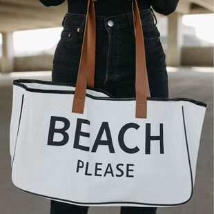 Cross-border Women's New Foreign Trade Amazon Hot Beach Bag Cotton Linen Canvas Bag Large Capacity Tote Portable Tote Bag