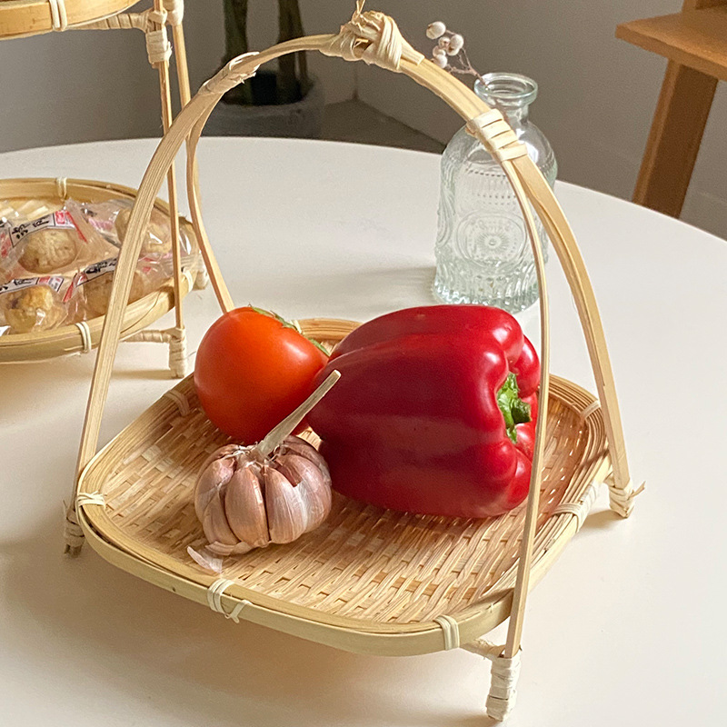 Bamboo Wavings Small Basket Round Square Refreshment Fruit Cake Dried Fruit Snacks Multi-Layer Bamboo Storage Basket Bamboo Products