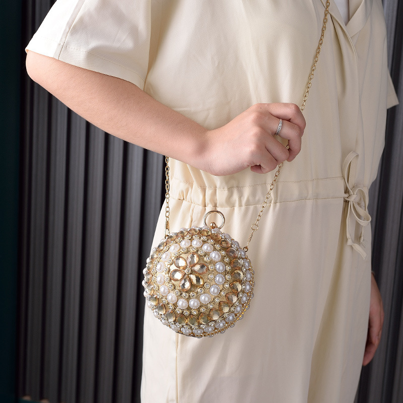 2023 Cross-border New Evening Bag Round Pearl Handheld Banquet Bag Joker Dress Evening Dress Crossbody Bag Wholesale
