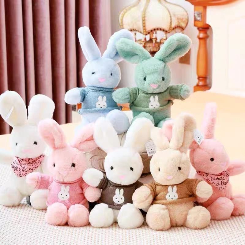 Muñeca de conejo lindo pequeño conejo blanco juguete de peluche con suéter muñeca de conejo animal transfronterizo máquina de agarre muñeca