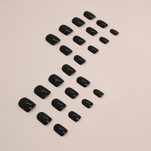 Short square simple solid color black nail fake nail mid-length square nail piece European and American wearable nail