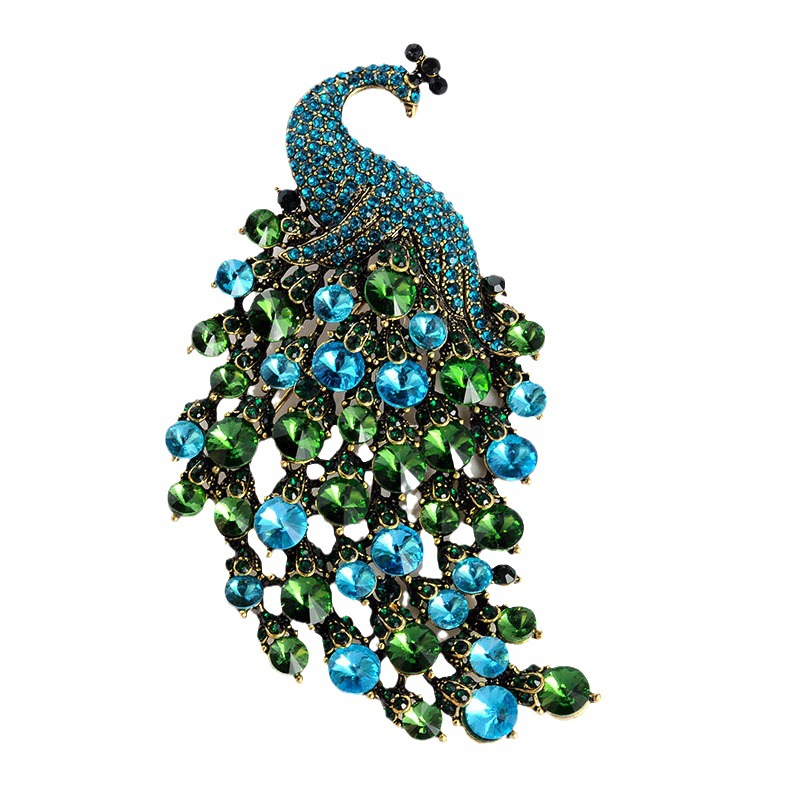 Vintage Crystal Peacock large brooch hundred birds facing Phoenix women's coat accessories coat Phoenix pin animal suit accessories