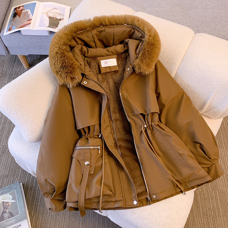 Parker Clothing Women's Winter 2024 New Slim Down Cotton-padded jacket Fashion All-match fleece-lined Thick Fur One-piece Jacket