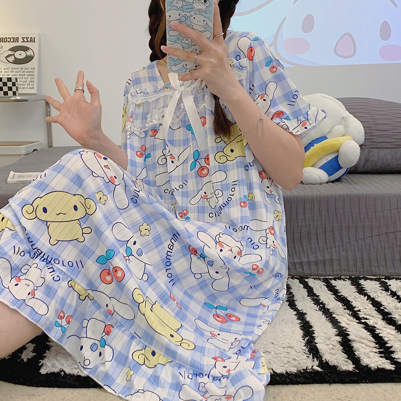 Foreign trade Kuromi nightgown large size fat mm 200 pounds loose short-sleeved pajamas pregnant girl big-eared dog home wear