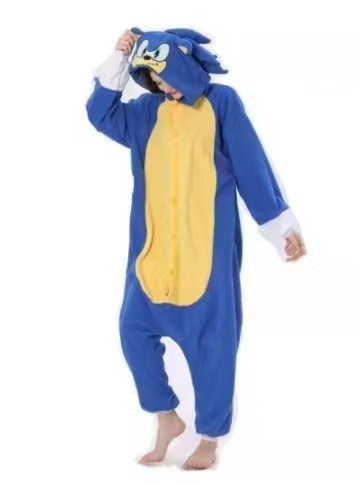 Autumn and Winter Flannel Adult cartoon one-piece animal pajamas Sonic long sleeve thickened homewear