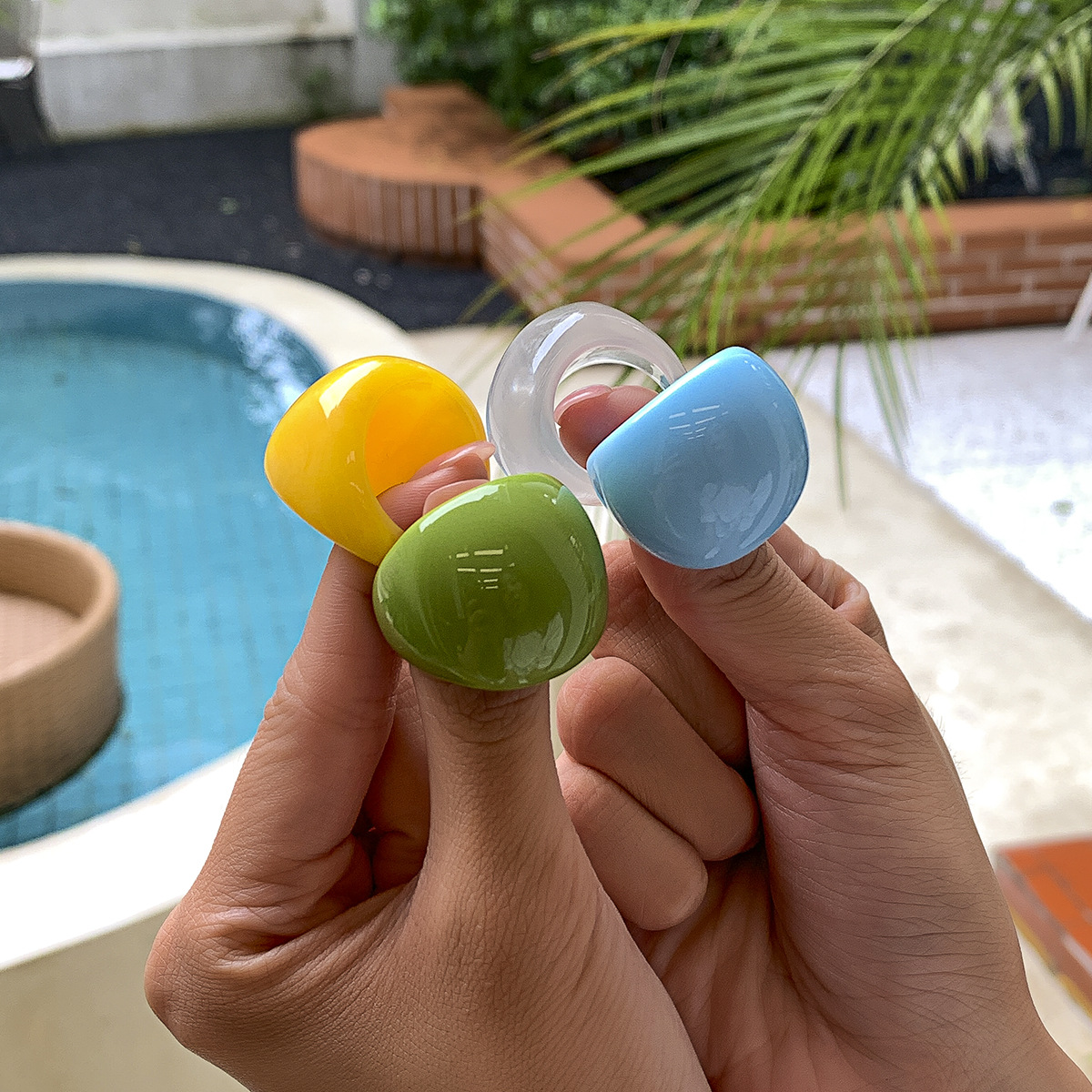 Exaggerated Fashion Candy Color Acrylic Ring Ring European and American Cross-border Exaggerated Geometric Ring Jewelry for Women
