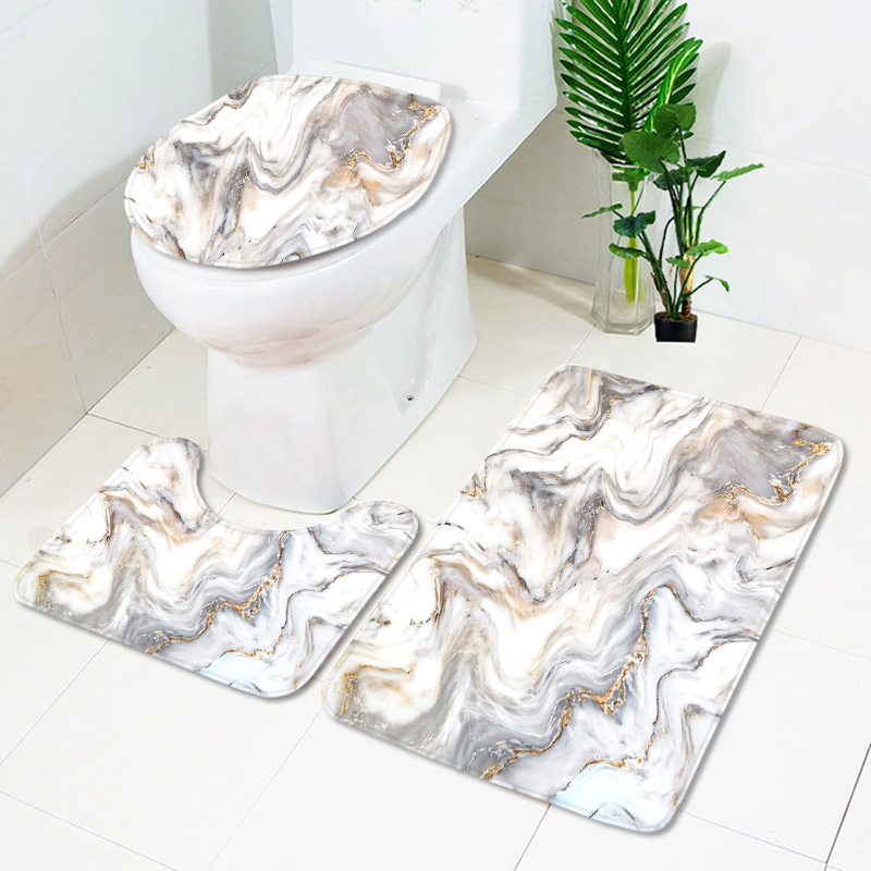 Marble Pattern Cross Border Shower Curtain Bathroom Floor Mat Toilet Set Digital Printed Polyester Tapestry Amazon wish10