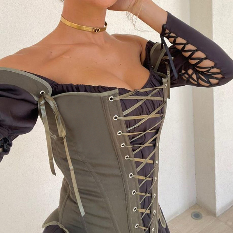 A21TP175 foreign trade women's summer new fashion strap Fishbone waist slim sleeveless sexy European and American top
