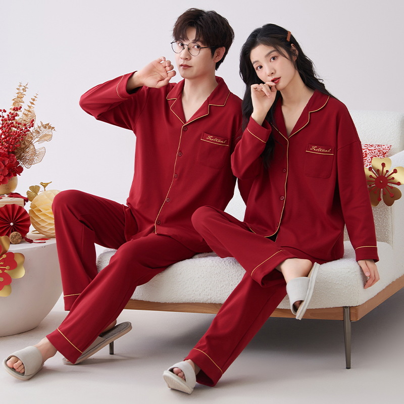 Wedding pajamas couple Red Spring and Autumn 2023 new high-end wedding wedding dowry festive suit homewear