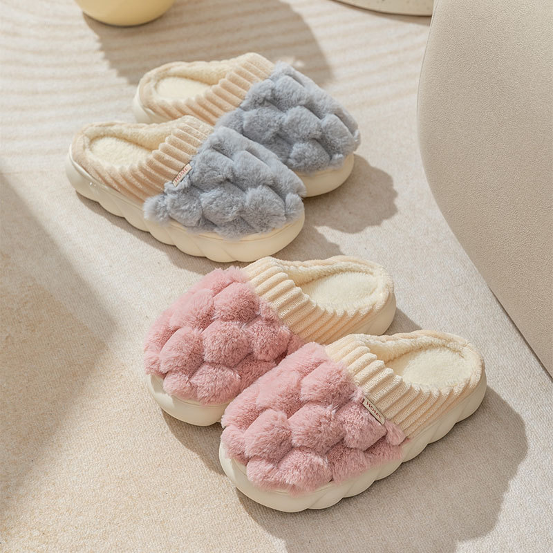 Cixi Cotton Slippers for Women Spring and Autumn and Winter Home Indoor Non-slip Home Winter Warm Wool Plush Couple Men