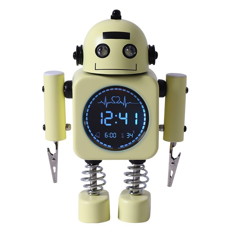 サイレントロボット目覚まし時計デジタル表示夜光学生男の子女の子子供寝室ベッドサイドクリエイティブ金属目覚まし時計|undefined