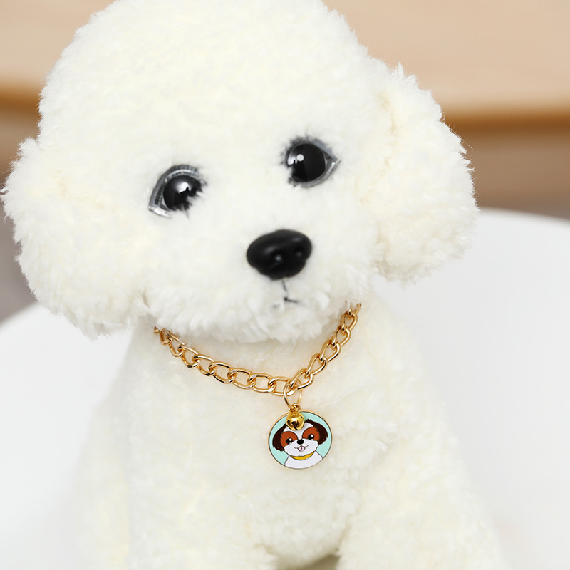 Dog cute tag cat necklace aluminum chain alloy Japanese electric gold-plated non-fading with small Bell