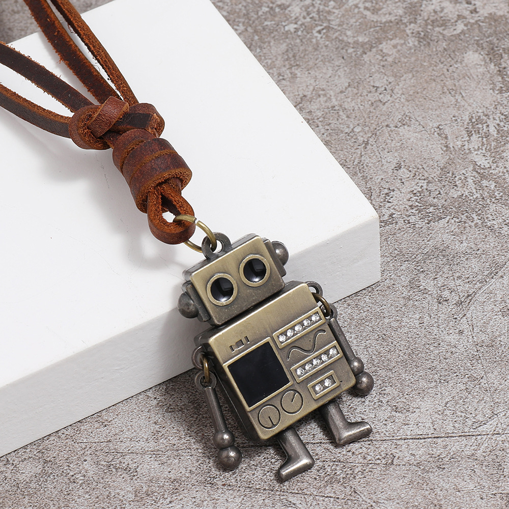 European and American fashion jewelry simple hands and feet movable robot pendant cowhide necklace cross-border e-commerce supply accessories