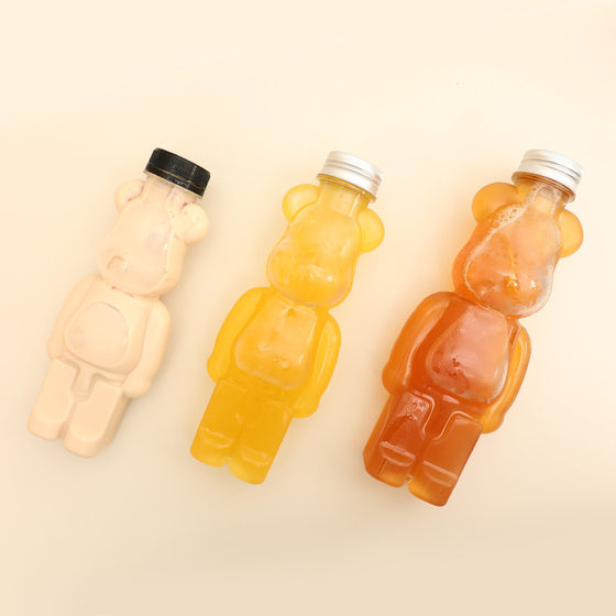 Net red violent bear milk tea bottle disposable PET transparent juice bottle 500ml creative cartoon bear plastic bottle