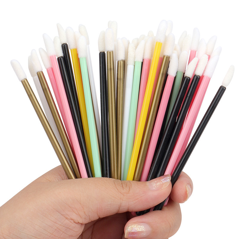 in stock 50 pcs/pack disposable hollow mini lip brush portable transparent lipstick lip stick hollow lip brush