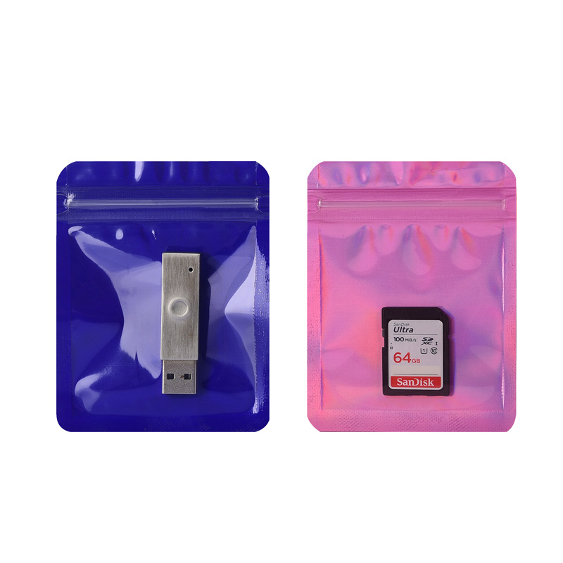 Pink Laser Self-sealing Bag Cute Jewelry Thickened Transparent Plastic Sealed Bag Beauty Makeup Lighter Packaging Bag small size
