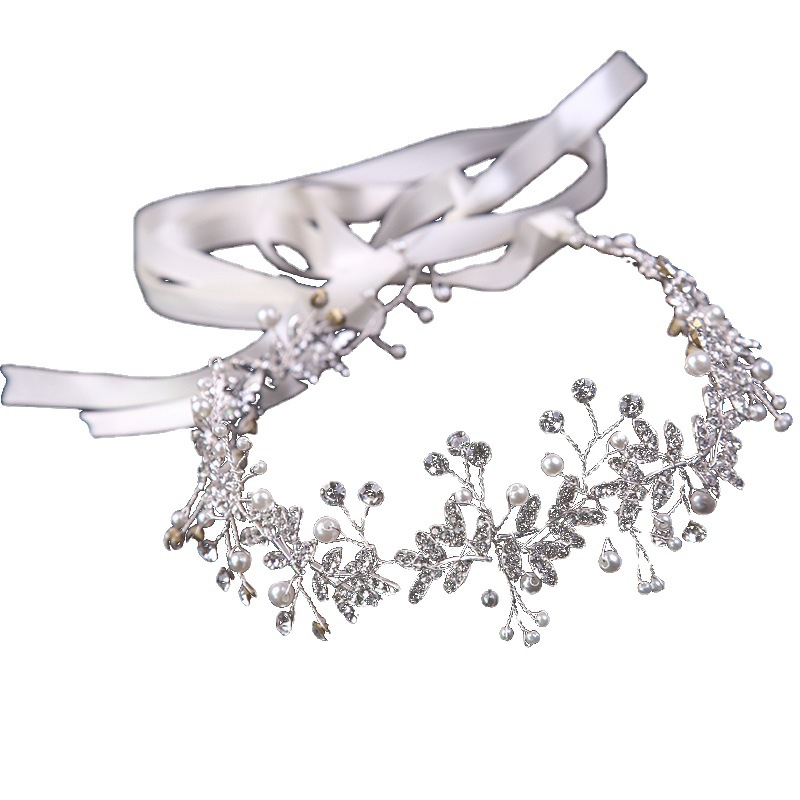Korean Style White Handmade Crystal Headwear Bridesmaid Wedding Dress Wreath Hair Accessories Korean Style Pearl Hair Belt