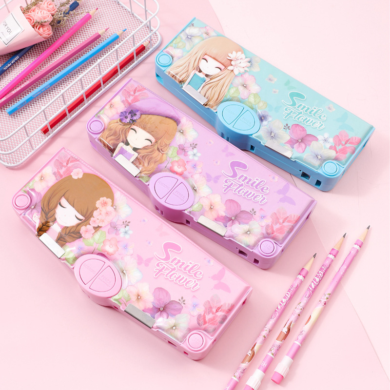 Flower Girl Children's Learning Stationery Box Multi-functional Stationery Set Gift Primary School Children's Single-layer Large Capacity