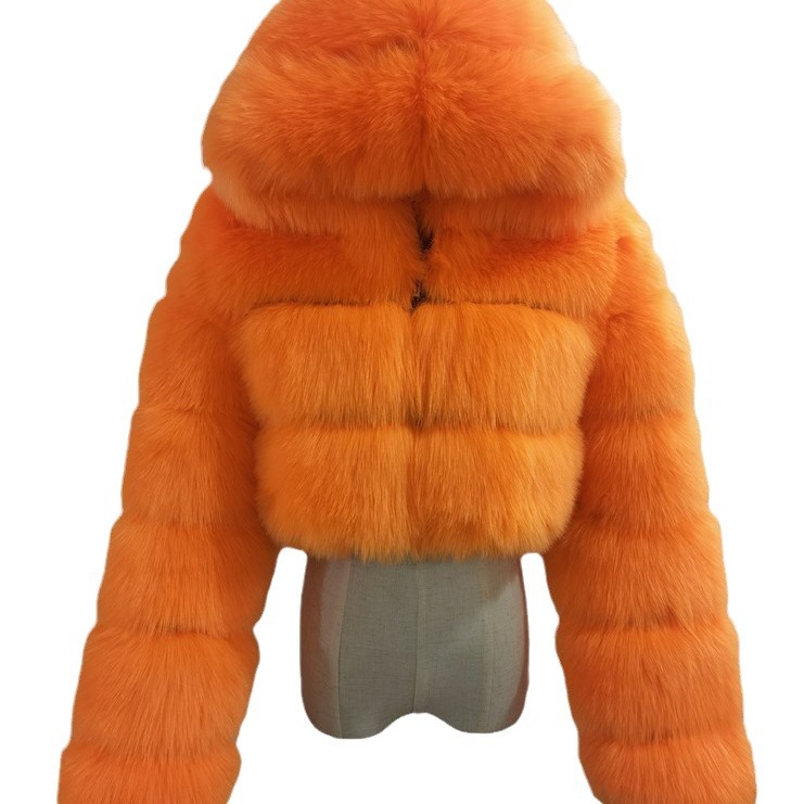 Haining fur manufacturers wholesale autumn and winter New imitation fur Europe and the United States foreign trade warm hooded fur coat women cross-border