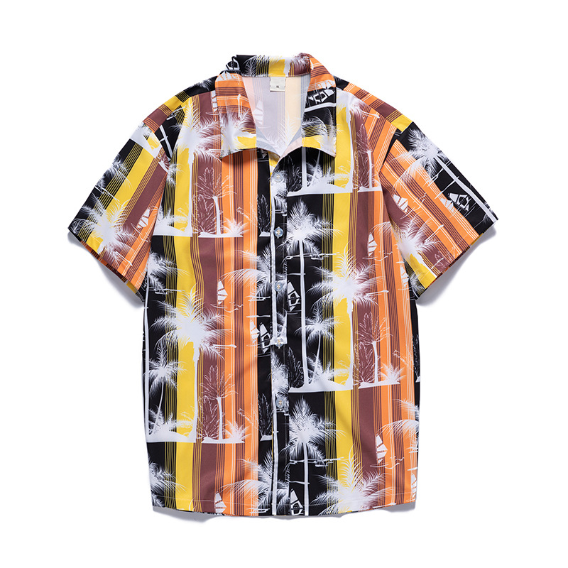Short-sleeved Shirt Men's Summer Loose Beach Flower Shirt Hawaii Seaside Vacation Travel Long-sleeved Top Fashionable Clothes