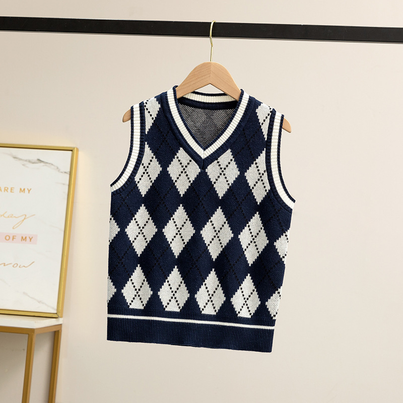 Children's Knitted Vest Primary and Secondary School Students' Kindergarten Autumn and Winter Uniform Vest British Academy Style Sweater Vest Tide
