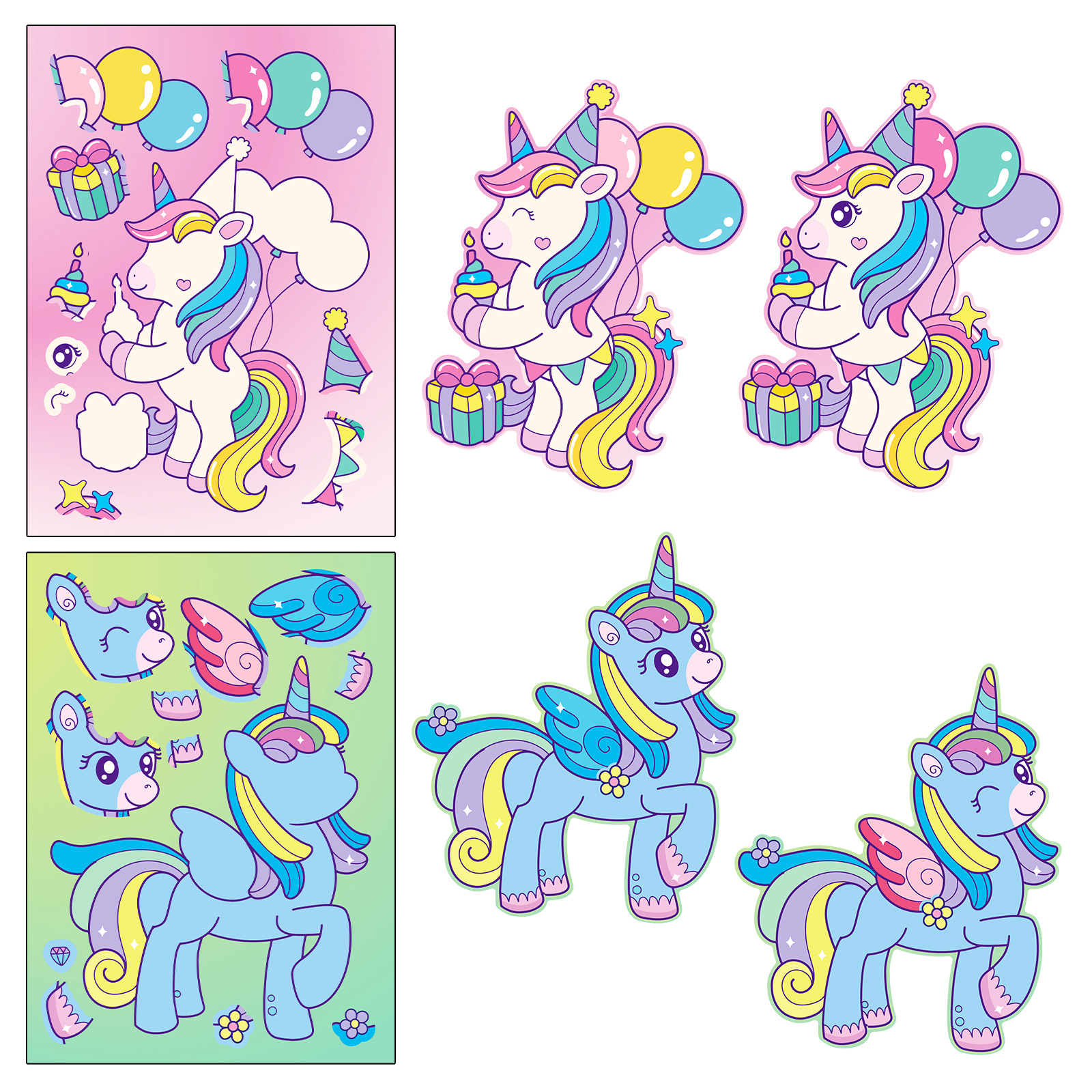 6 sheets/pack pony face changing stickers Make a face puzzle stickers personalized creative Rainbow Pony stickers DIY