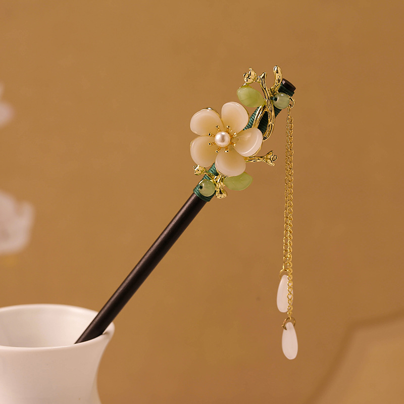 Guofeng Ming-made Osmanthus Wooden Hairpin Step-up Tassel Retro Hairpin Daily Ancient Chinese Clothing Cheongsam Accessories Hair Hairpin Wholesale