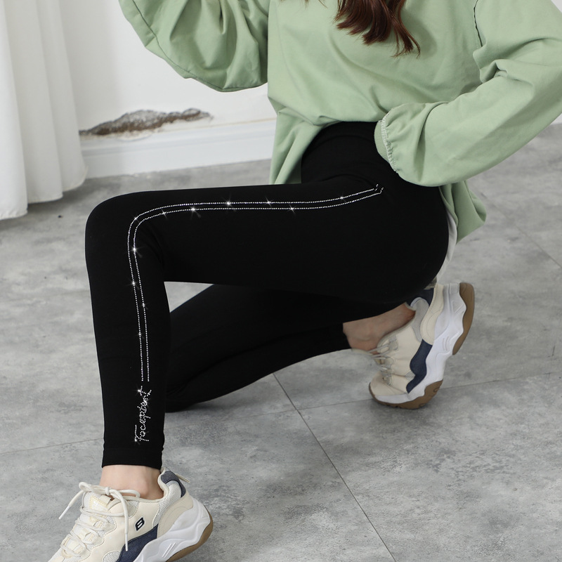 2024 Spring Thin Hot Drilling Leggings Women's Outer Wear High Waist Modal Bottoming Cropped Pants Bottoming Pants plus size
