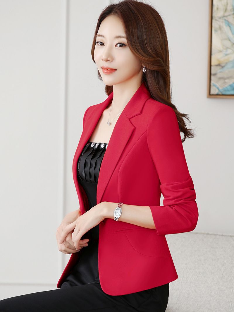Fashion Elegant Women's Small Suit Jacket Spring and Autumn Short Red Long Sleeve Suit Mother Wear Slim-fit Slimming Top