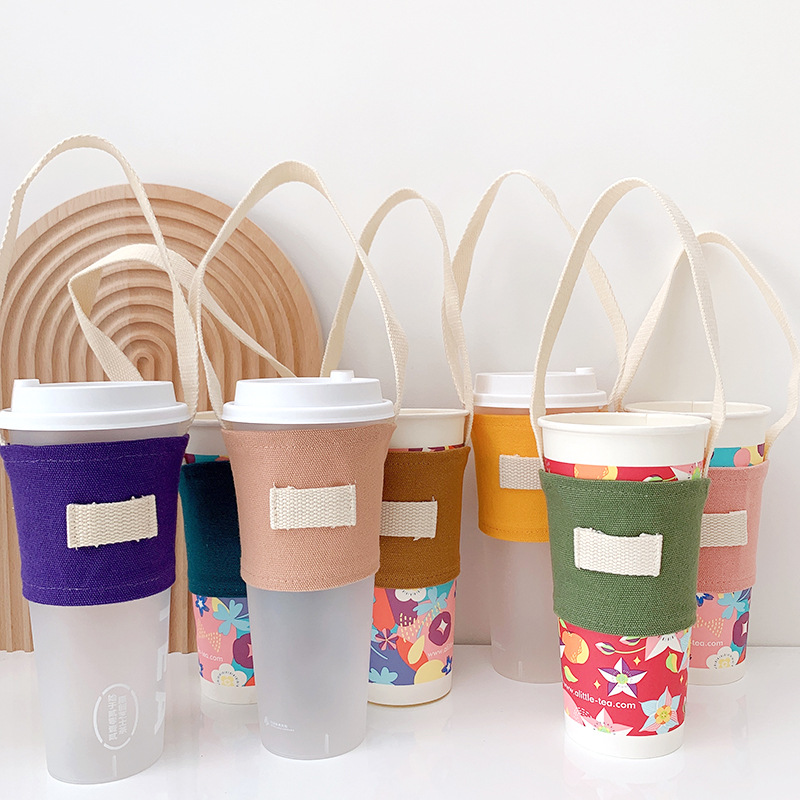 Beverage Milk Tea Cup Bag Coffee Packing Portable Bag Solid Color Canvas Portable Milk Tea Bag Cup Bag