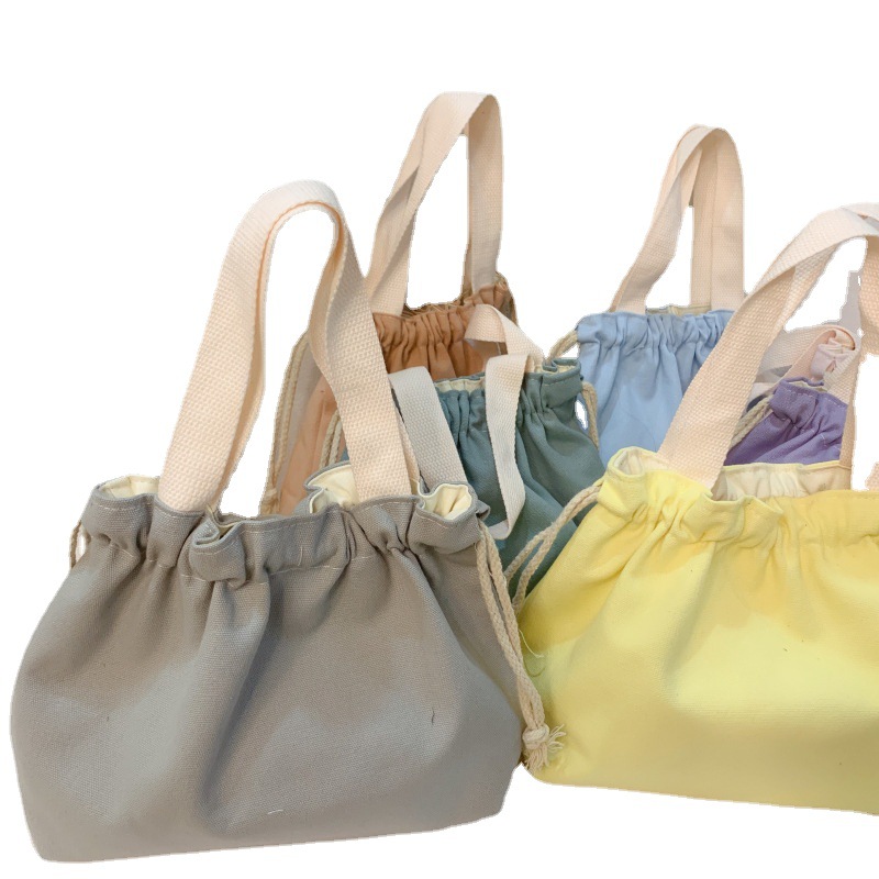 Plain simple Japanese lunch box bag lunch bag canvas bag drawstring handbag hand bag cloth bag printing