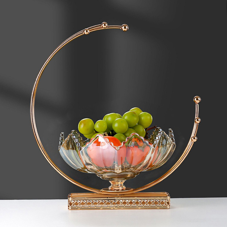 European Style Light Luxury Glass Fruit Tray Nordic Style Home Living Room Coffee Table Creative Light Luxury Snack Candy Dried Fruit Tray Decorations