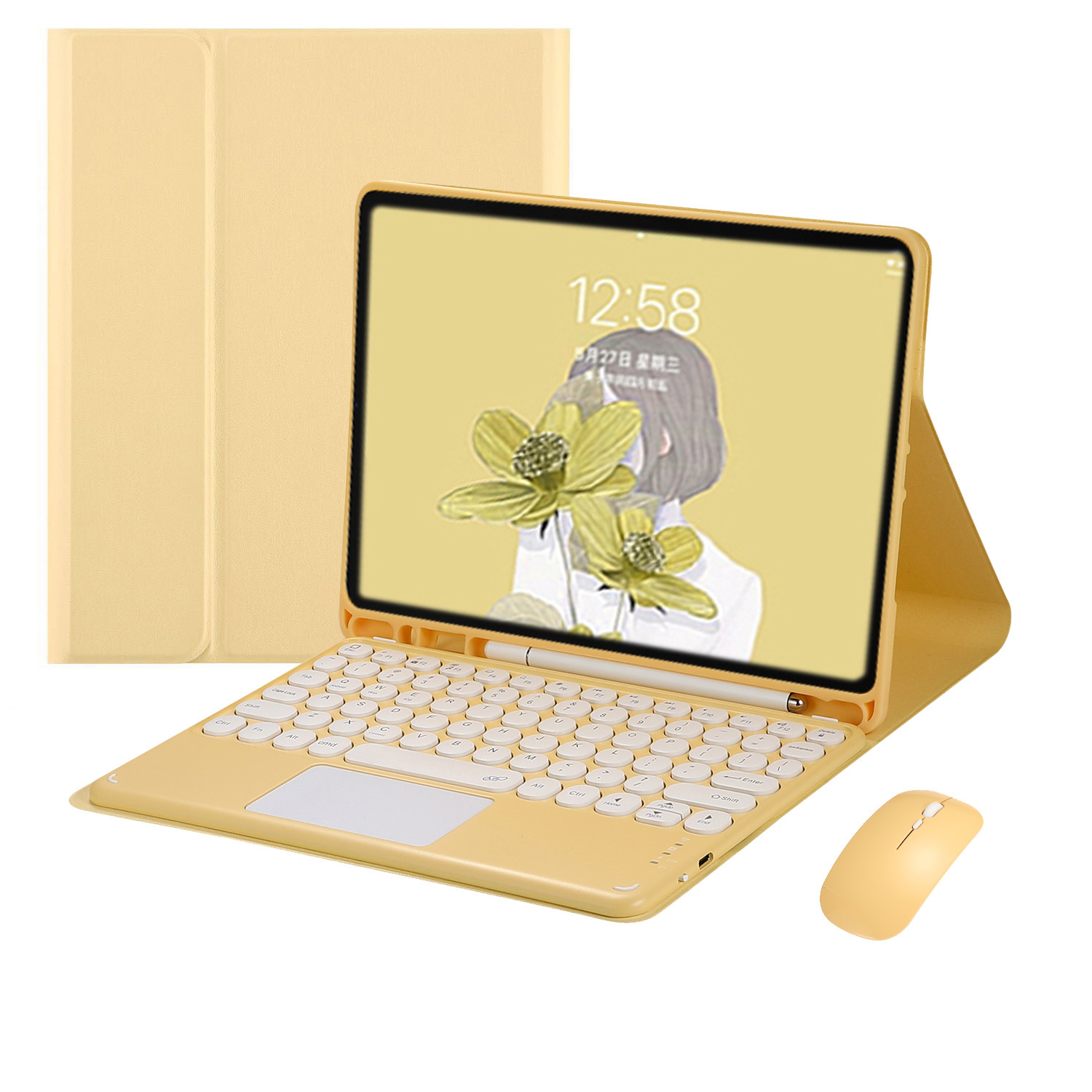 2022 for iPad 10th generation round hat Bluetooth touch keyboard 10.9 with pen slot leather case 13 keyboard mouse 11 inch
