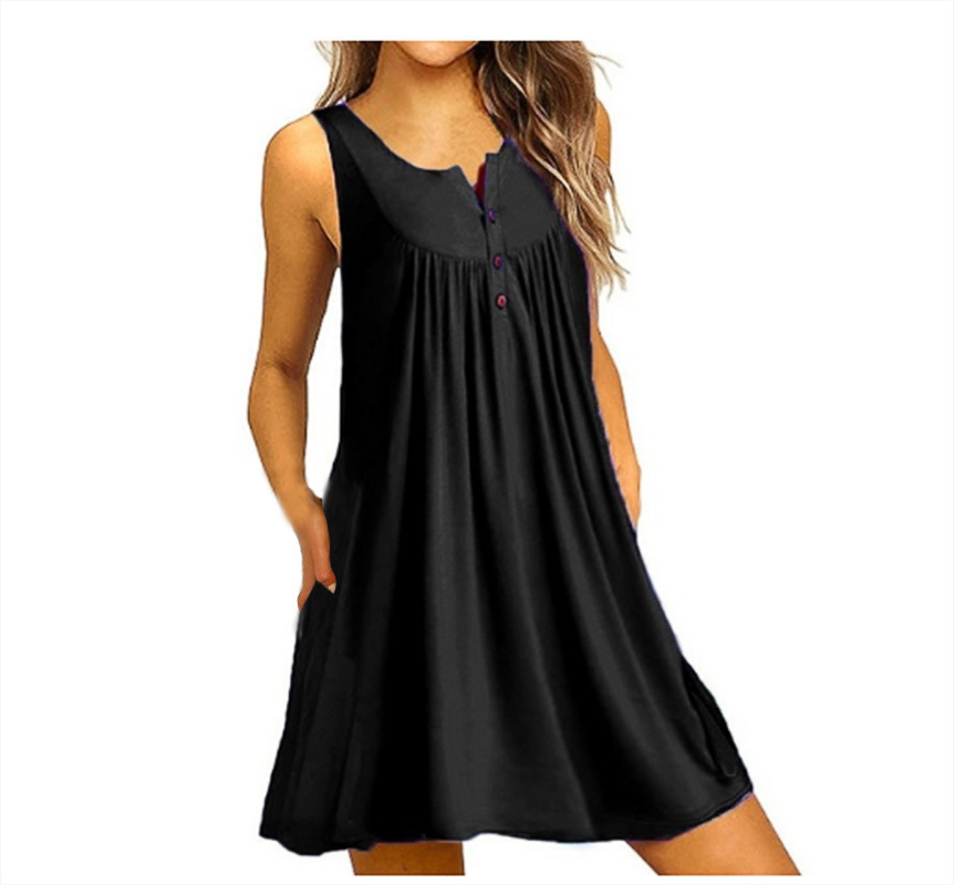 Spring and Summer 2021 New European and American Women's Pajamas Wish Amazon Button Pleated Vest Casual Sleeveless dress