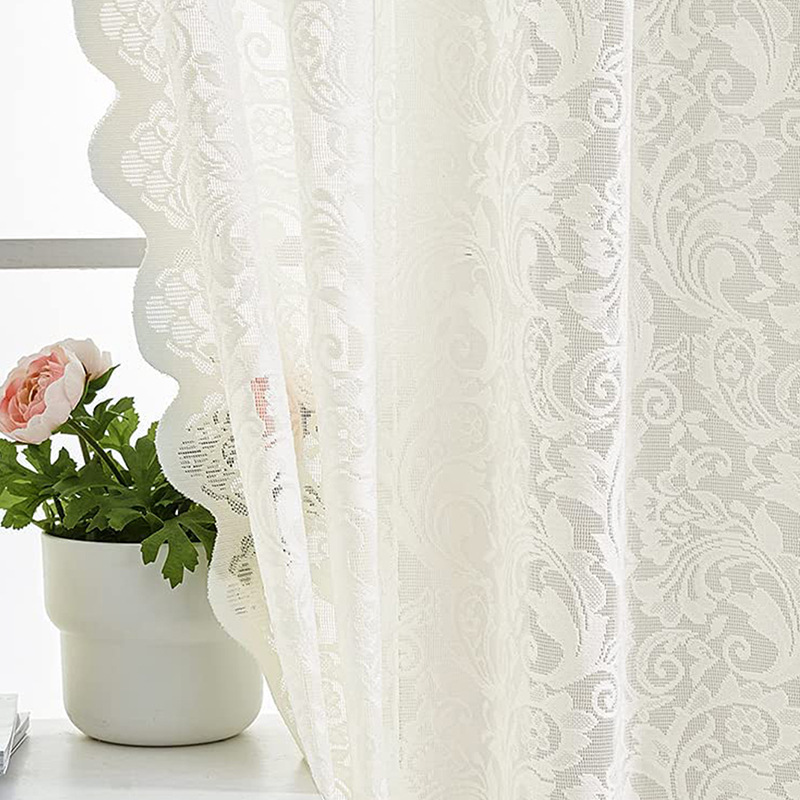 Wear rod curtain transparent opaque gauze curtain high sense lace polyester balcony bedroom window screen finished wholesale