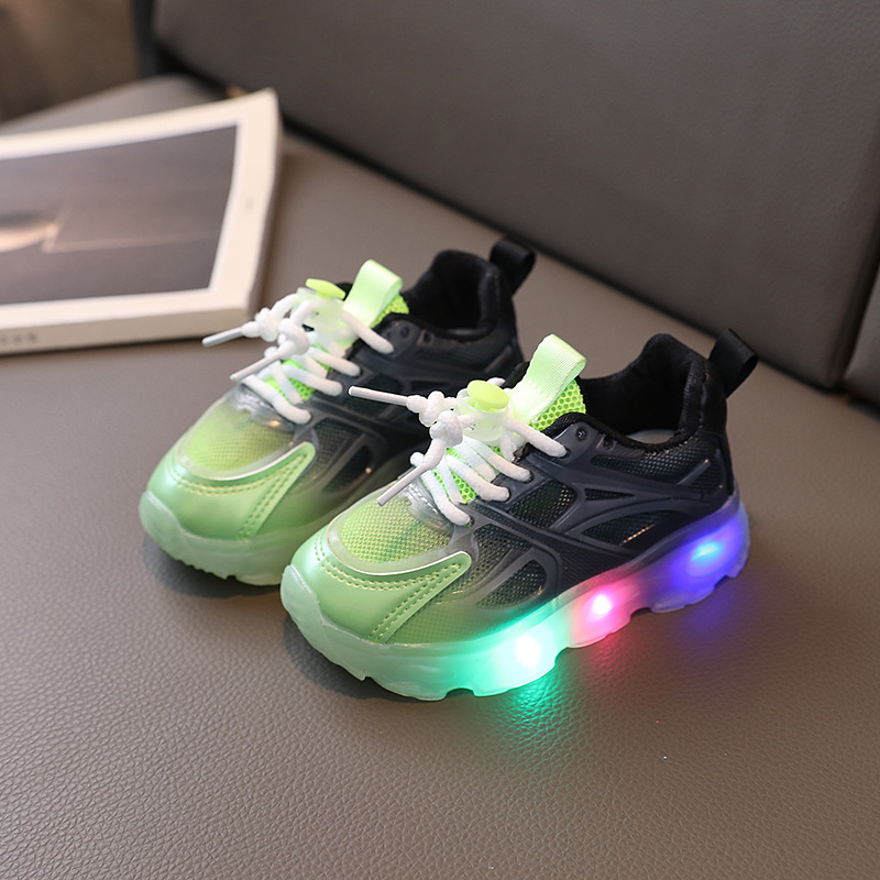 2023 Autumn New Cartoon girls sneaker LED light-on luminous boys gradient color mesh shoes small and medium children's shoes
