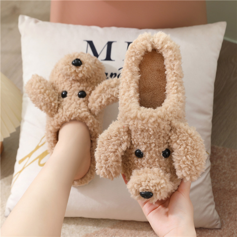 2021 autumn and winter cute cartoon cotton slippers for men and women indoor warm teddy dog slippers all-inclusive with thick bottom waterproof