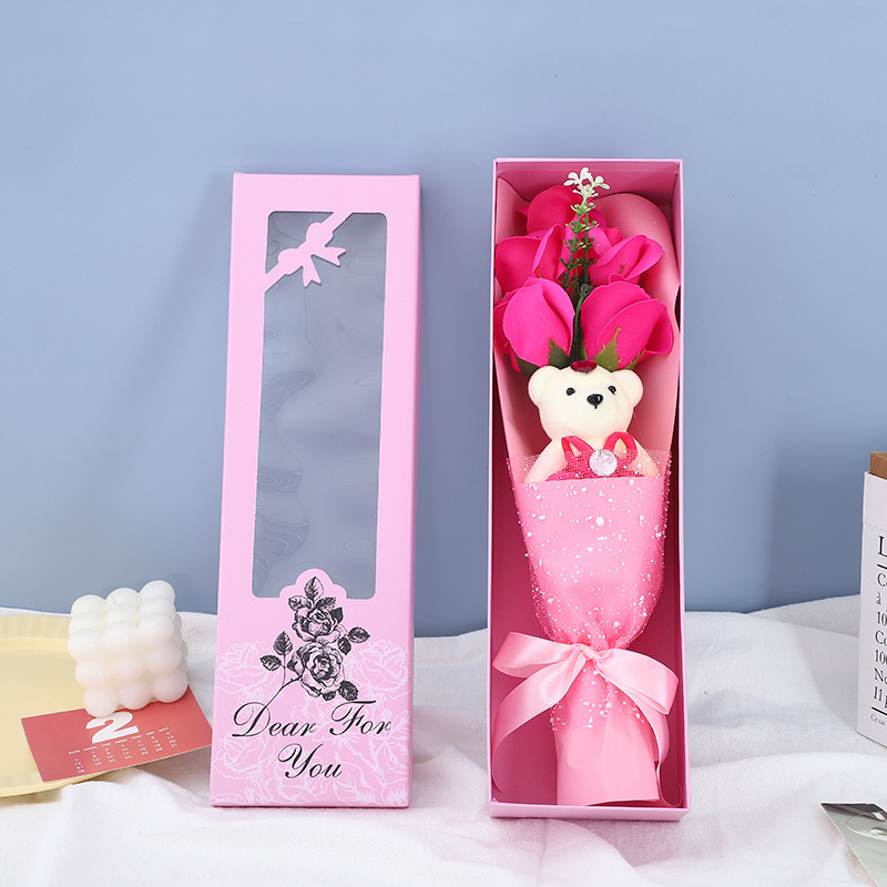 母亲节创意礼品5朵小熊玫瑰香皂花束情人节送男女友老婆生日礼物