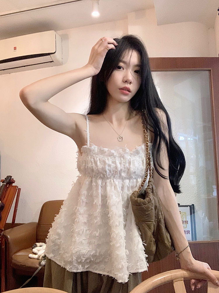 Retro tassel design camisole women's summer new style small fragrant style sweet short tube top trendy