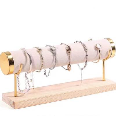 Solid Wood single-layer flannel jewelry display rack jewelry storage rack head flower bracelet watch bracelet display rack wholesale