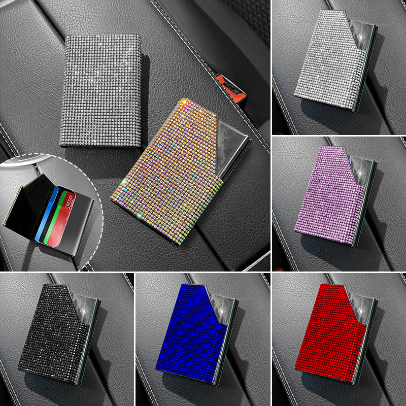 Car-mounted Diamond bingbing Business Card Holder Car Card Bag Stainless Steel Card Holder Diamond Card Holder Flip Cover
