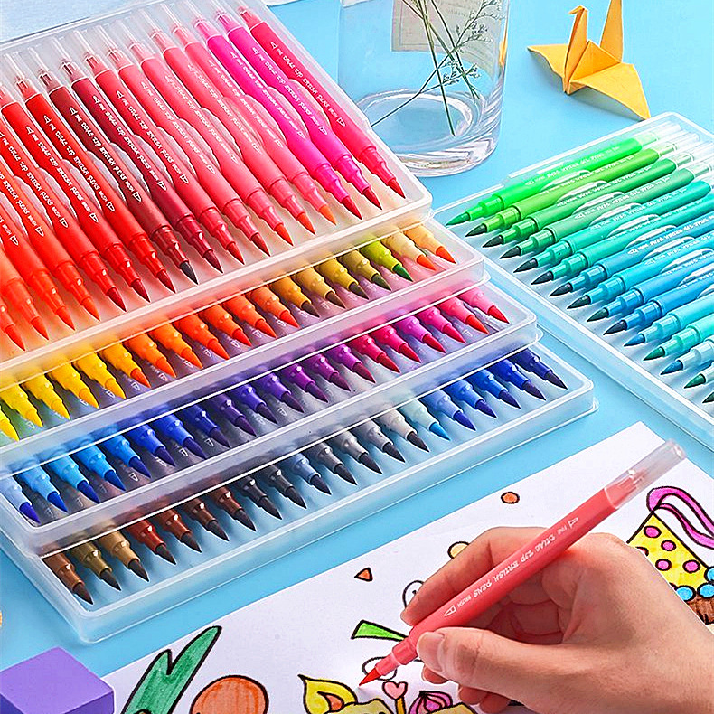 Children's soft head watercolor pen set washable art painting pen double head color water-based line marker pen wholesale
