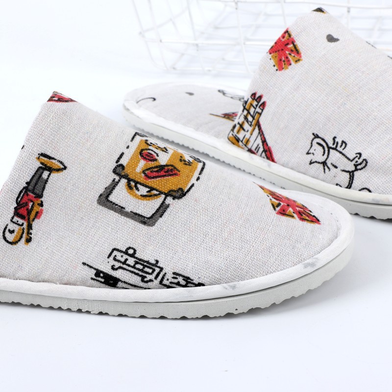 Factory supply disposable cartoon printed cloth slippers hotel hotel inn home hospitality thick bottom wholesale